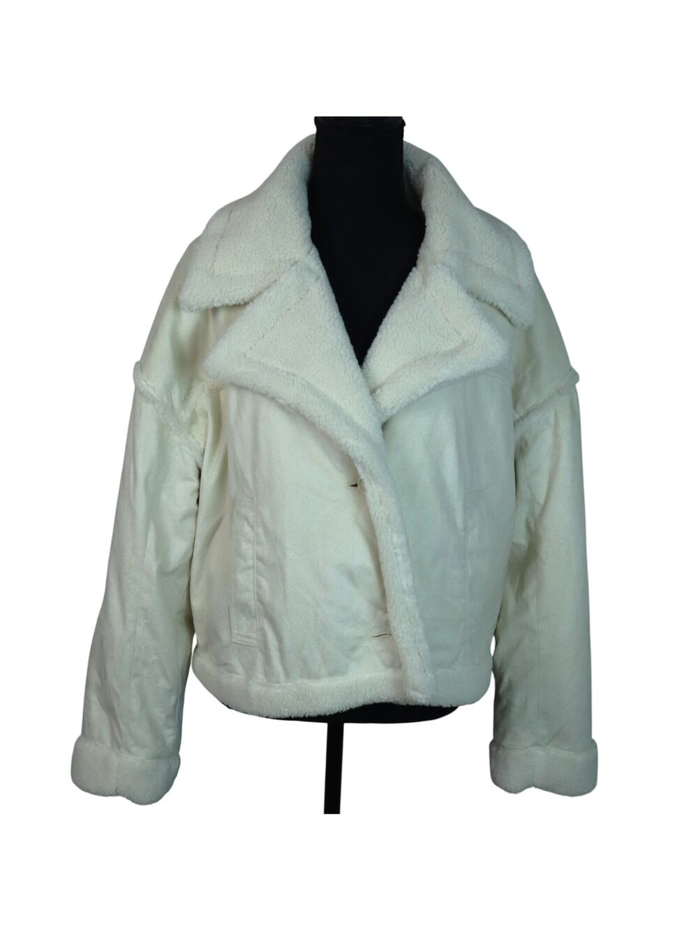 Hollister by Abercrombie Cream Faux Suede Cropped Jacket Sherpa Shearling  XL